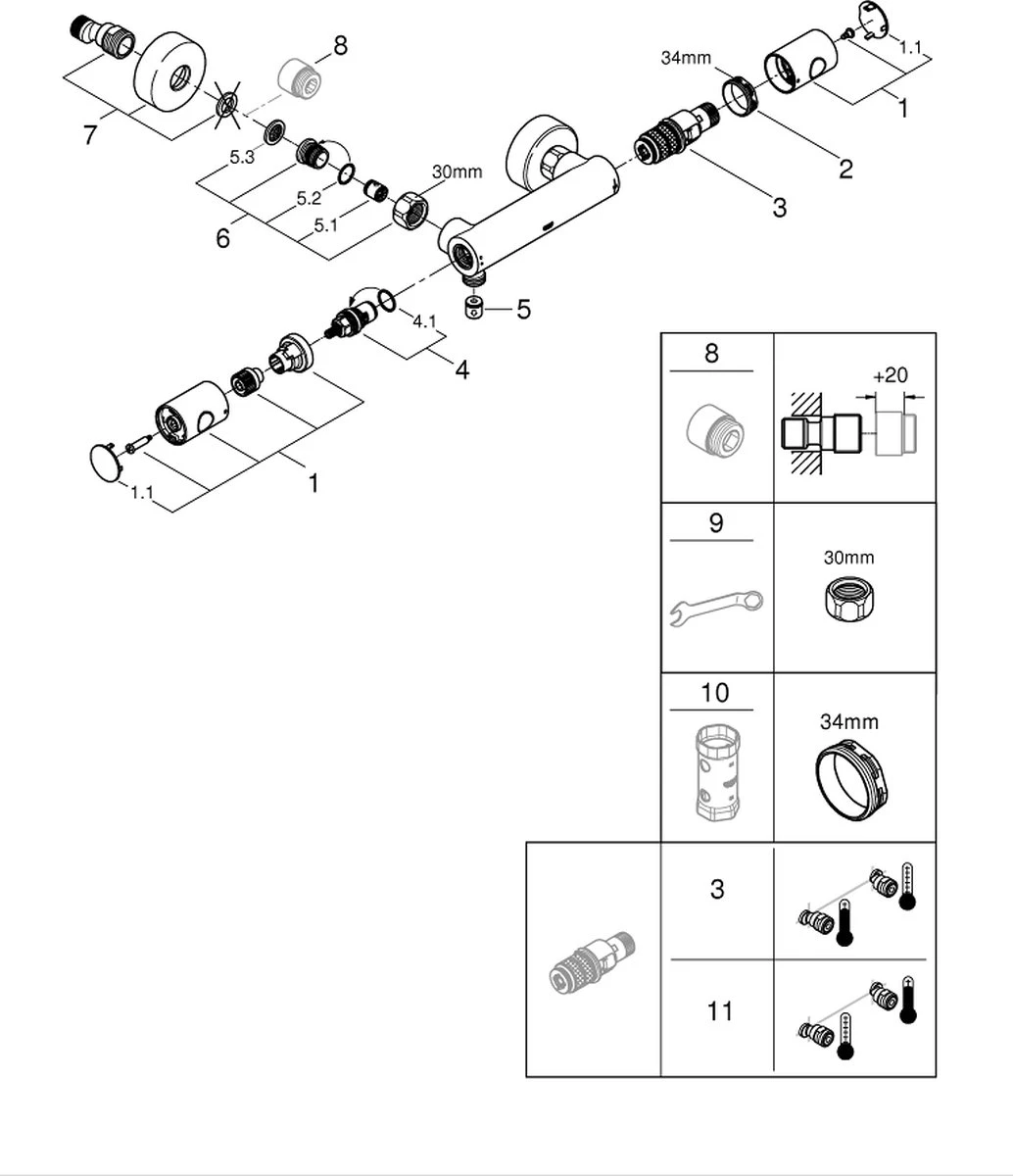 GROHE QuickFix Precision Get Thermostatische Douchekraan - EcoJoy - Met Koppelingen - Chroom - 34773000 - Afbeelding 11