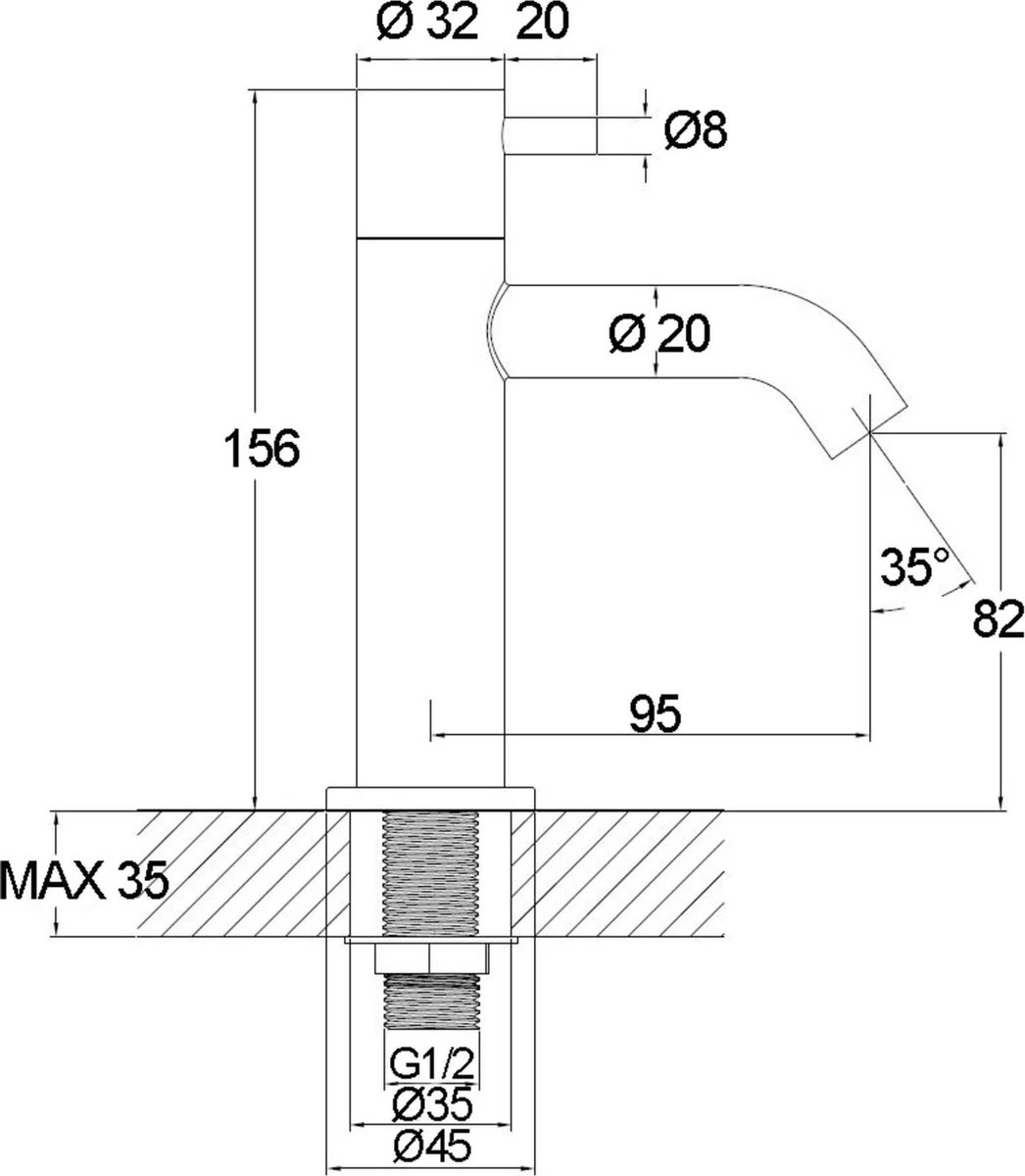 Merkloos Saqu Eurotrend Fonteinkraan - Hoog Model - Toiletkraan - Koudwaterkraan - Mat Zwart - Afbeelding 11