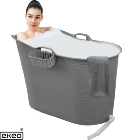EKEO Zitbad - 210L - Mobiele Badkuip - Bath Bucket - Ijsbad- Tuinbad - Grijs
