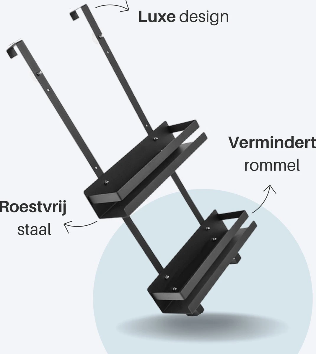 Doucherek Hangend - Ophangbaar Doucherek Matzwart - Twee Lagen - Badkamerrek - Doucherek Zonder Boren - 2 Laags - Badkamer Accessoires - Afbeelding 2