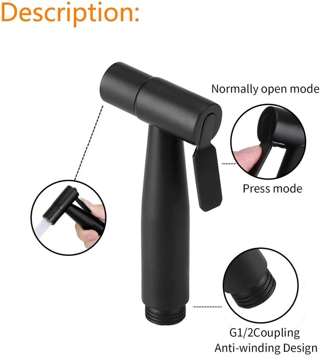 Merkloos Bidet Handdouche - Shattaf - Bidet Sproeier - Bidetkraan - Handheld Bidet Spray Met 120 Cm Doucheslang / Houder- Zwart - Afbeelding 11