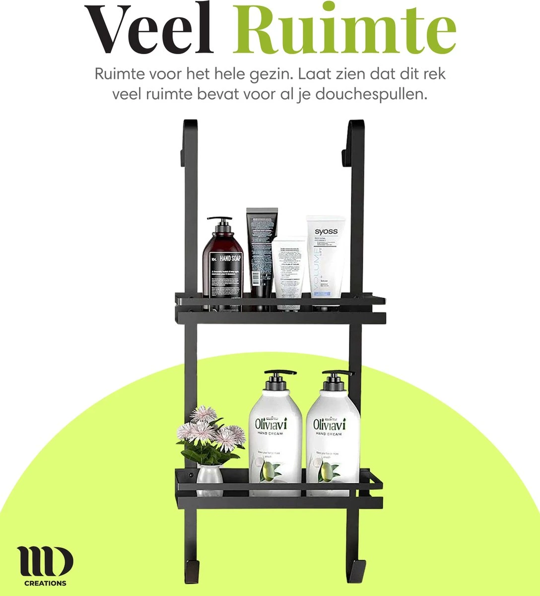 MD Creations ® – Doucherek Zonder Boren - Hangend Met Zuignappen Aan Douchewand – Douchebakje - Doucherek Haak - RVS - 74 X 25 X 10 Cm - Afbeelding 4