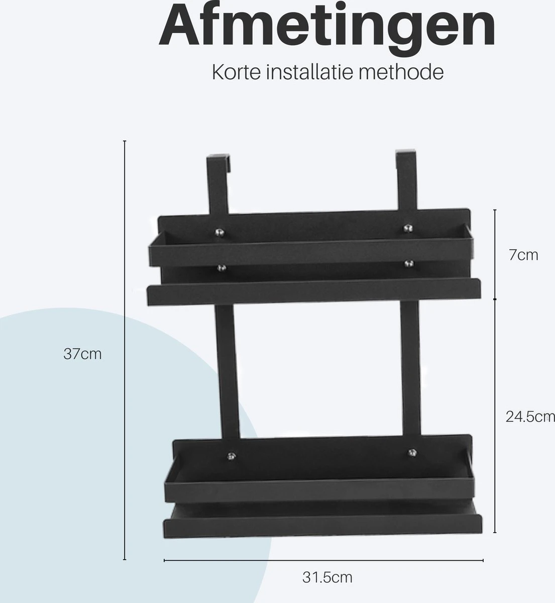 Doucherek Hangend - Ophangbaar Doucherek Matzwart - Twee Lagen - Badkamerrek - Doucherek Zonder Boren - 2 Laags - Badkamer Accessoires - Afbeelding 6
