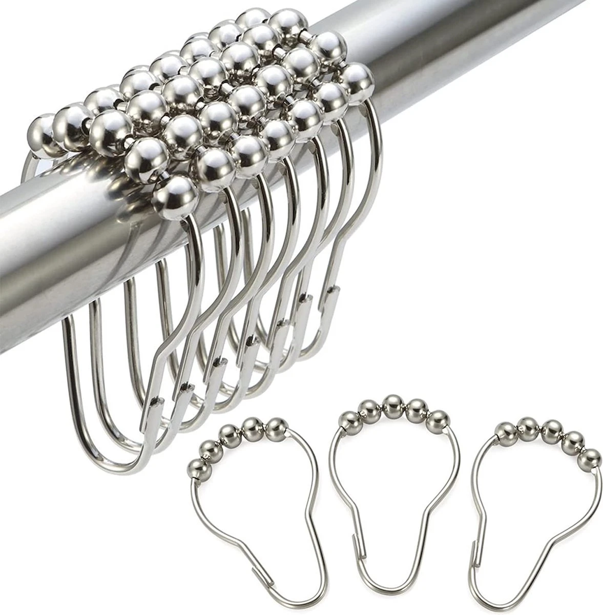 BOTC Gordijnringen - 12 Stuks Gordijn Haken - Gordijnhaken- RVS Gordijn Ringen Voor Gordijn Roede - Sliver