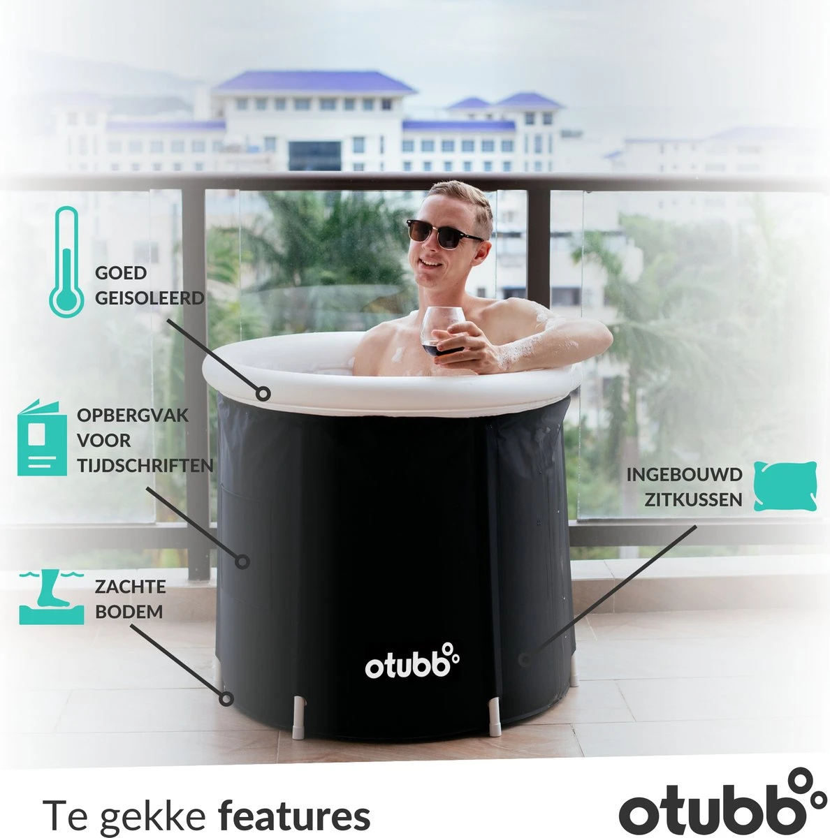 Zitbad | Opblaasbaar Zitbad Voor Volwassenen Van OTUBB | Ofuro | Opvouwbare Badkuip | Inklapbaar | Rond | IJsbad | Zwart | Bath Bucket - Afbeelding 3