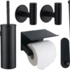 Toiletset Zwart 4-delig - Toiletaccessoireset - Toiletborstelhouder - Toiletrolhouder - Reserverolhouder - Handdoekhaakjes - RVS - Toilet Accessoires Set - Badkamer