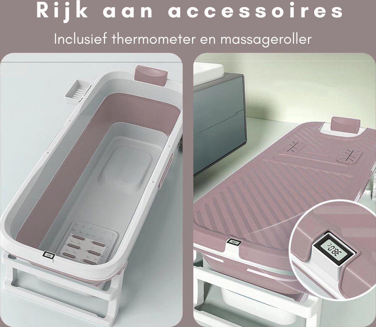 Livista® - Opvouwbaar Bad - Roze - Zitbad - Inklapbaar - Bath Bucket - 150 CM LANG - XL - Incl. Thermometer & Onderwater LED Lichten - Afbeelding 6