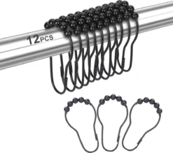 BOTC Gordijnringen - 12 Stuks Gordijn Haken - Gordijnhaken- RVS Gordijn Ringen Voor Gordijn Roede - Zwart