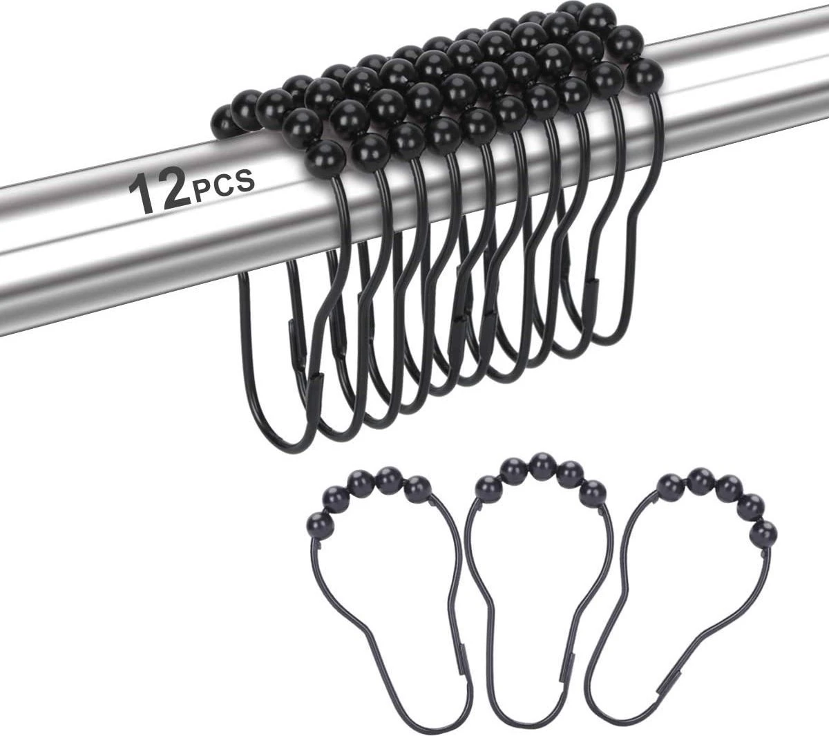 BOTC Gordijnringen - 12 Stuks Gordijn Haken - Gordijnhaken- RVS Gordijn Ringen Voor Gordijn Roede - Zwart