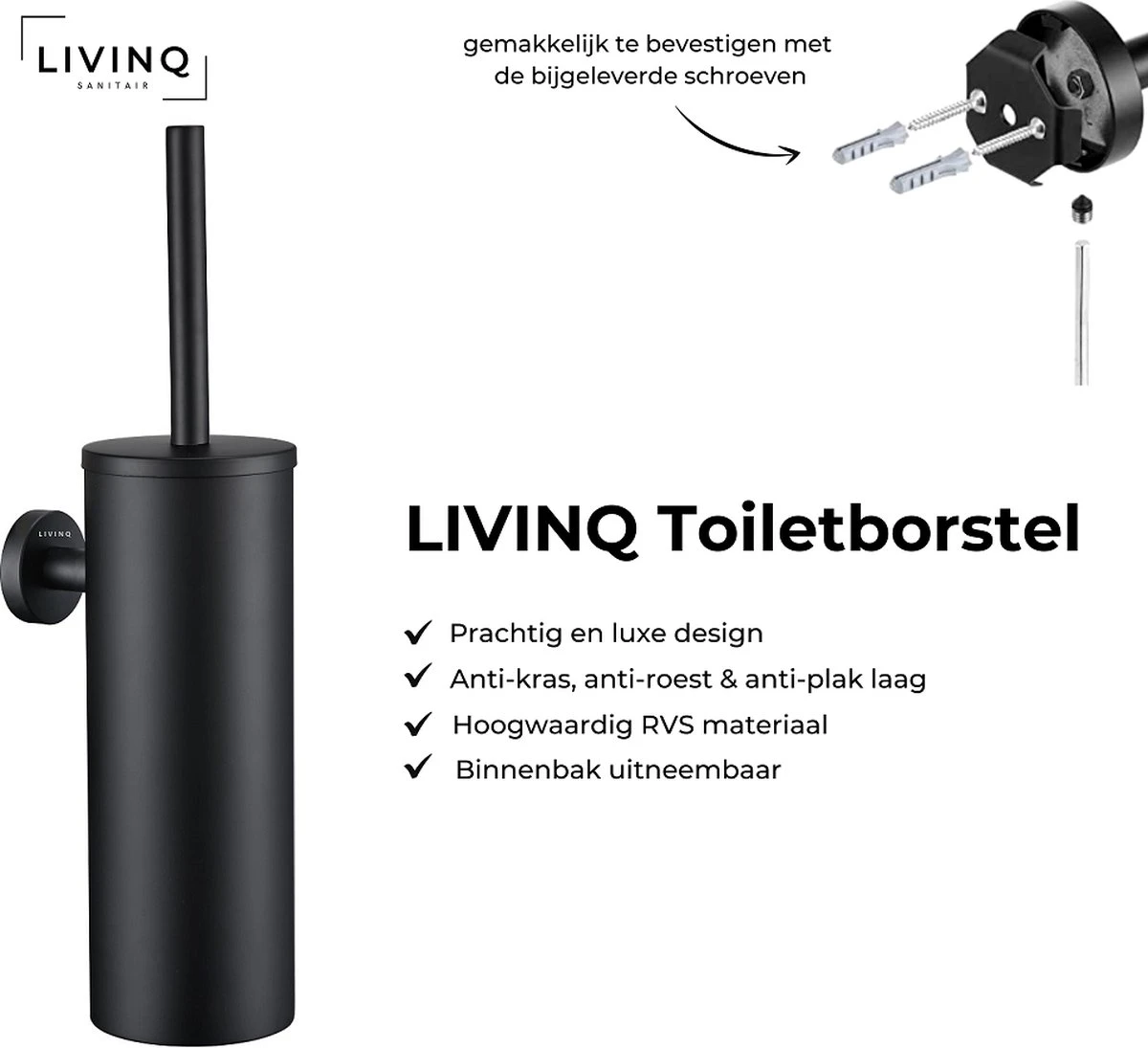 Toiletset Zwart 4-delig - Toiletaccessoireset - Toiletborstelhouder - Toiletrolhouder - Reserverolhouder - Handdoekhaakjes - RVS - Toilet Accessoires Set - Badkamer - Afbeelding 2