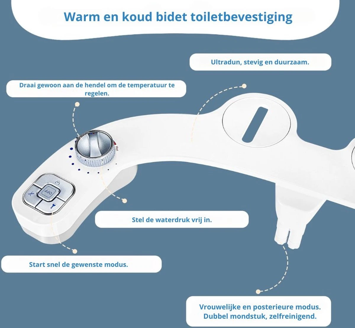Bidet Voor Toilet/WC - Dubbele Sproeier - Warm En Koud Functie - Wit - Afbeelding 5