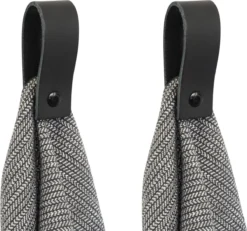 SETPRIJS - 2x Leren Magneet-lus - ZWART - Handles And More® (handdoekhaak - Handdoekhaakje - Handdoeklus - Handdoekhanger - Magnetische Handdoekhouder)