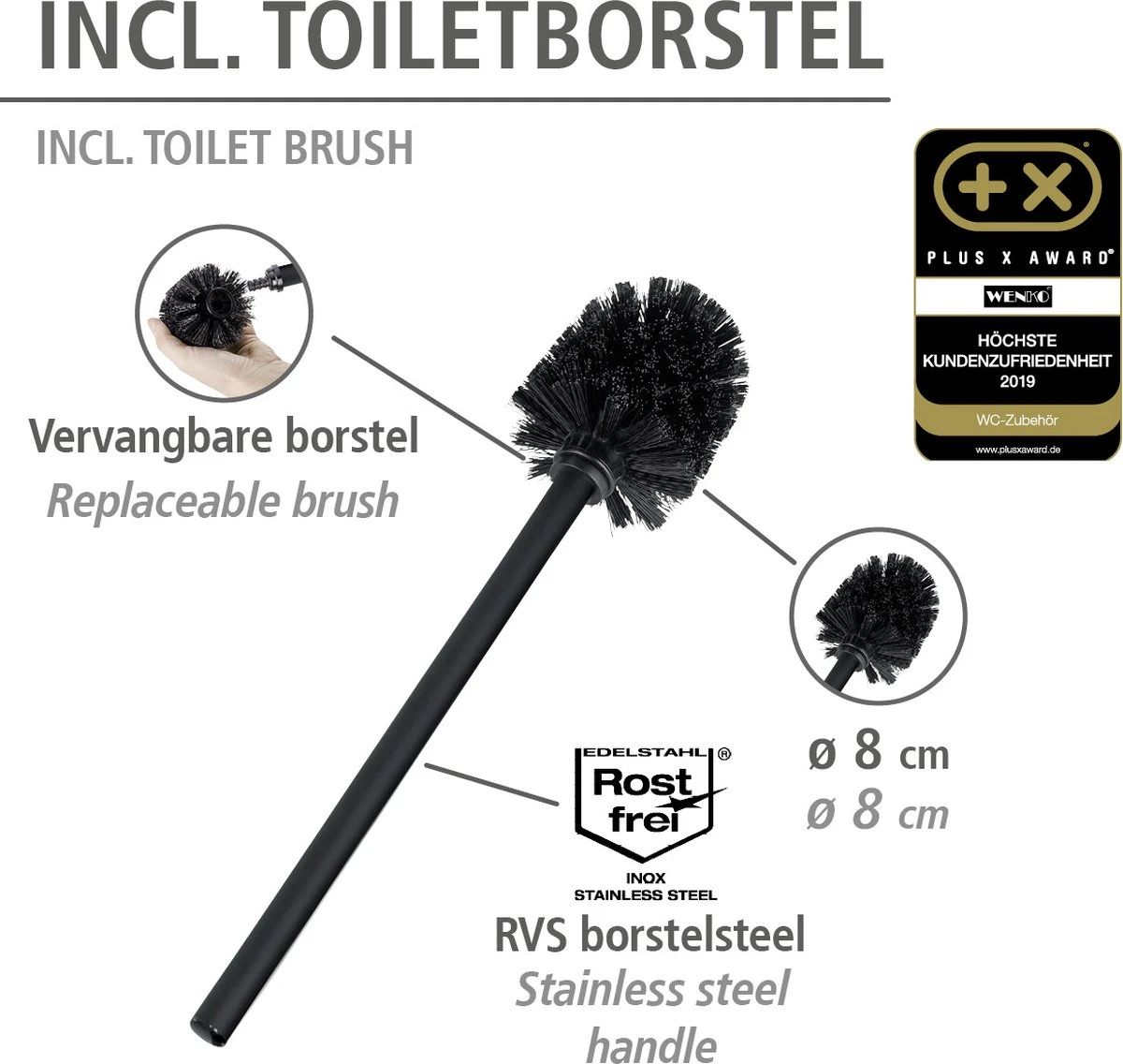 WENKO Toiletbutler Rivalta Zwart - Toiletborstel Met Houder, Toiletrolhouder En Reserverolhouder - Afbeelding 2
