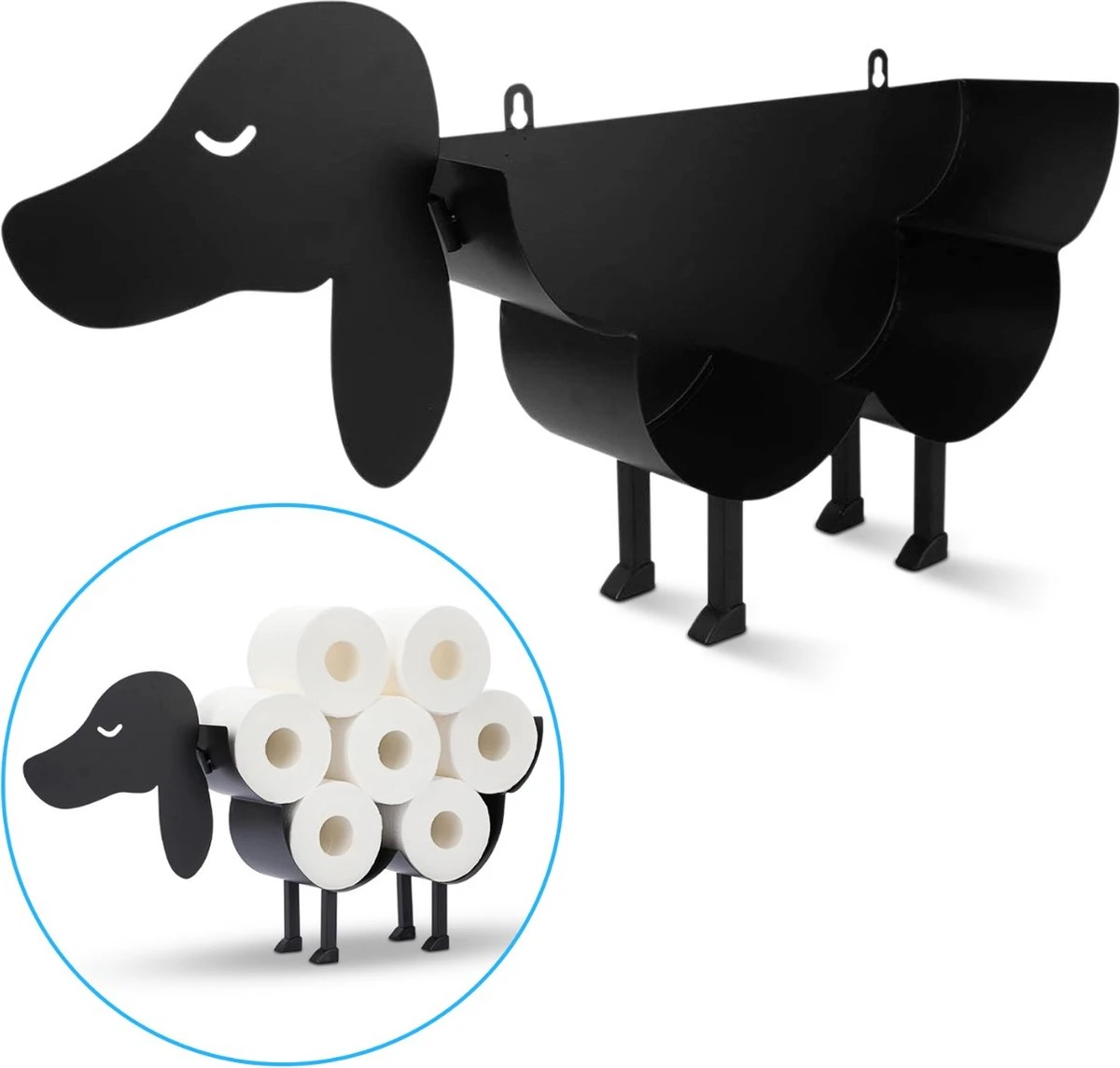 Sanics Reserverolhouder Vrijstaand - Hangend - Wandhouder - Hond - Zwart - Dier