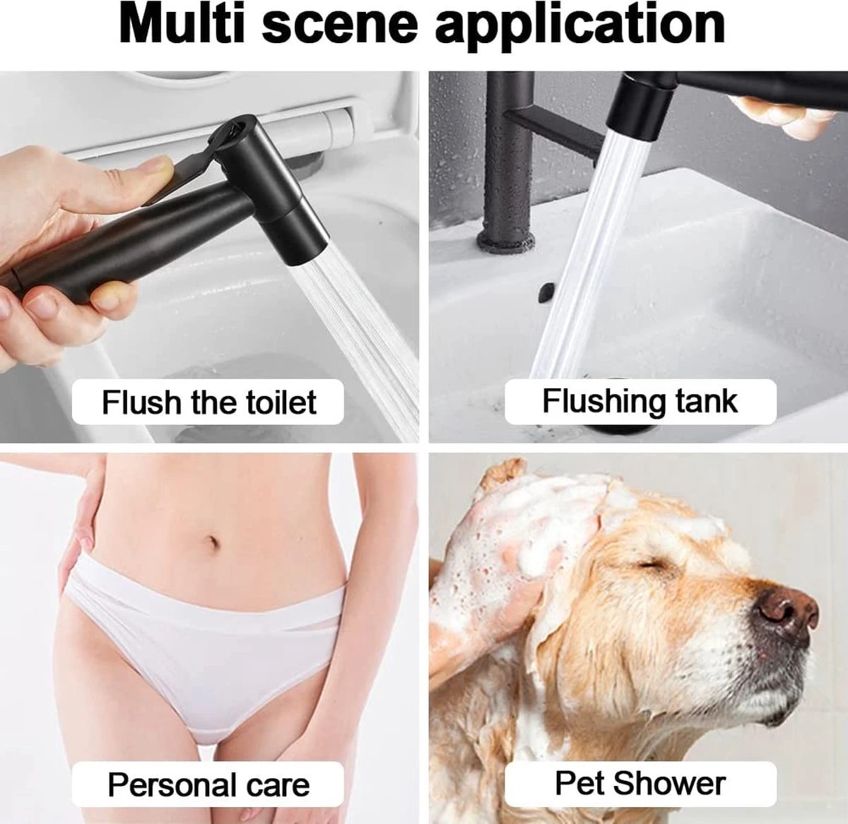 Merkloos Bidet Handdouche - Shattaf - Bidet Sproeier - Bidetkraan - Handheld Bidet Spray Met 120 Cm Doucheslang / Houder- Zwart - Afbeelding 6