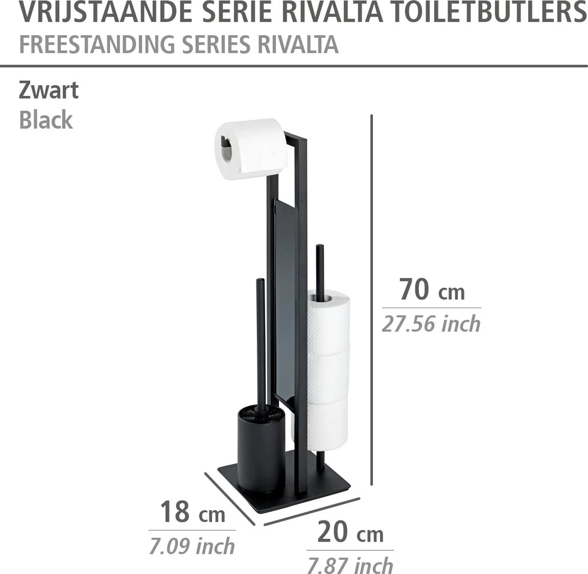 WENKO Toiletbutler Rivalta Zwart - Toiletborstel Met Houder, Toiletrolhouder En Reserverolhouder - Afbeelding 11