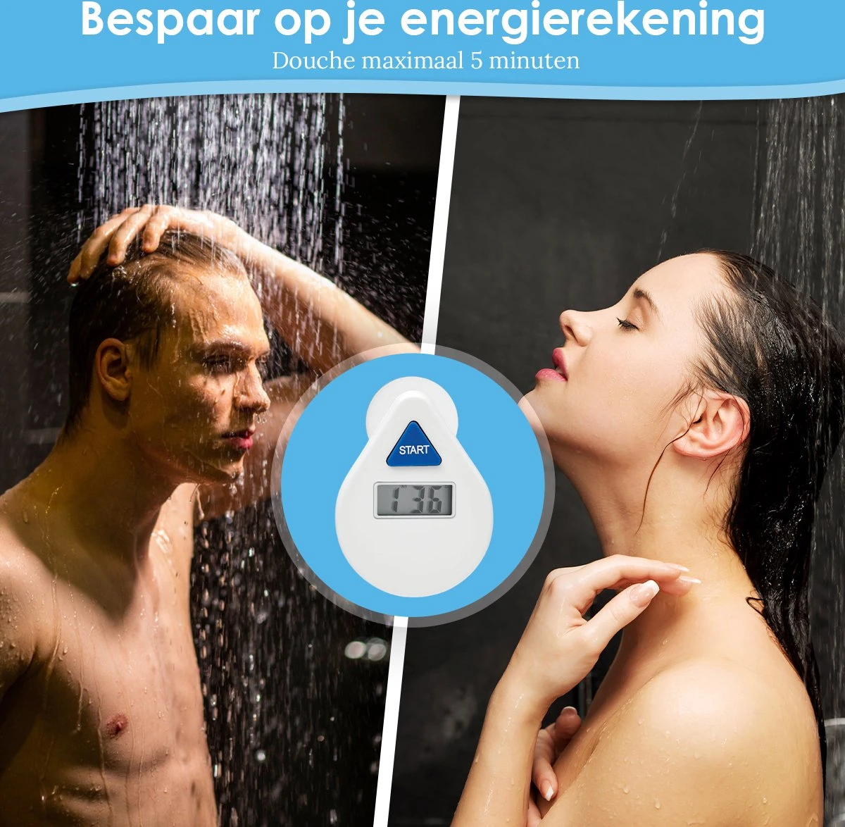 Douchetimer - Douchewekker - Showertimer - Douche Klok - Douchecoach - Met Zuignap - Waterbesparend - Digitaal - 5 Minuten - Afbeelding 5