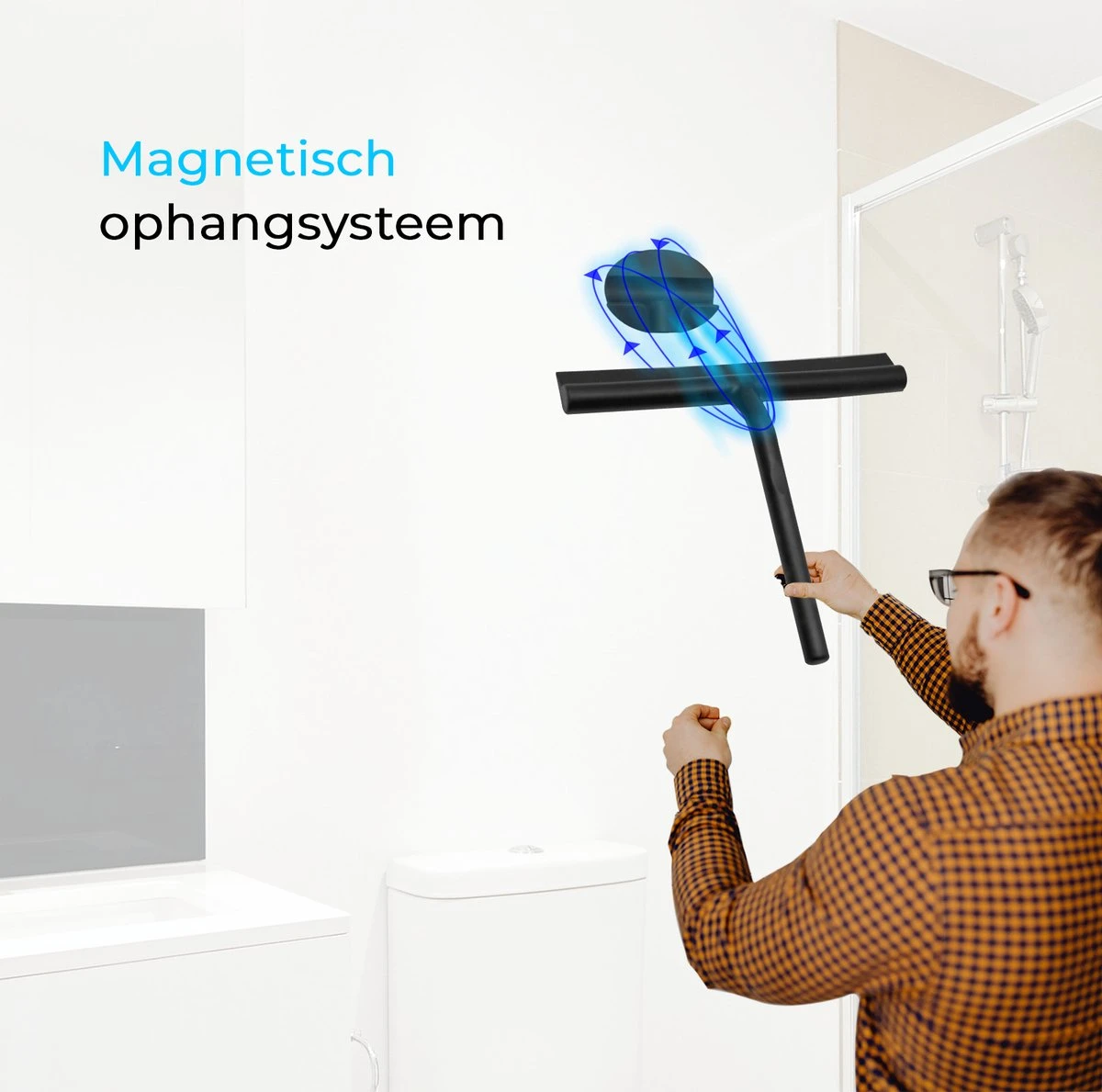 Minismus Extra Brede Douchewisser Met Magneethouder Ophangsysteem Ophanghaak - 33 Cm Breed - Zwart - Afbeelding 8