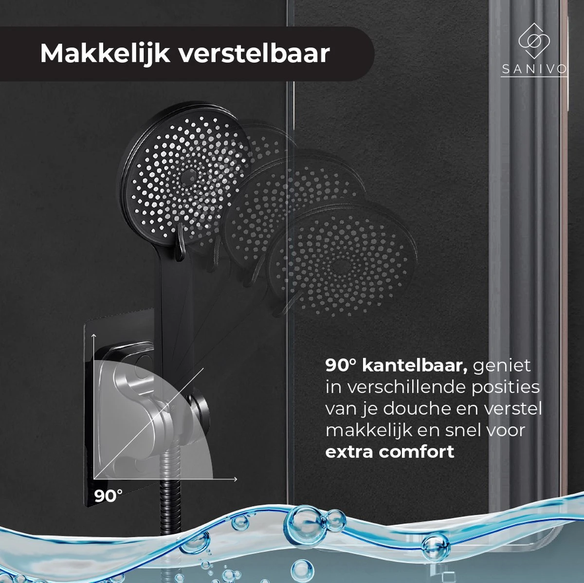 Douchekophouder Zwart Zelfklevend – Verstelbaar – Handdouchehouder – Douchekop Houder Zonder Boren - Afbeelding 2