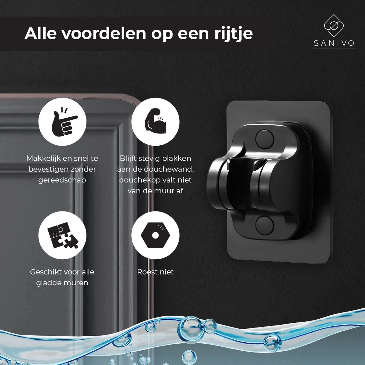 Douchekophouder Zwart Zelfklevend – Verstelbaar – Handdouchehouder – Douchekop Houder Zonder Boren - Afbeelding 5