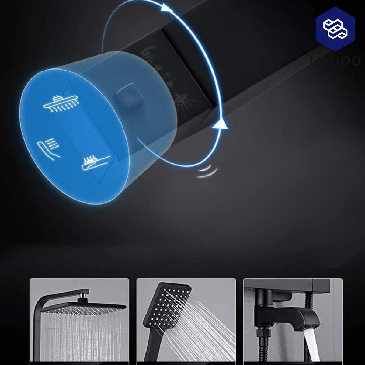 Luxiqo® Compleet Douchesysteem - ABS Doucheset - Hoofddouche & Handdouche- Vierkante Regendouche - Verstelbare Regendouche - Mat Zwart - Afbeelding 4