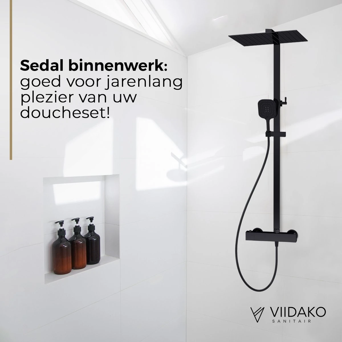 Viidako Kimii Doucheset Opbouw Compleet – Mat Zwart – Vierkant 30 Cm X 30 Cm - Sedal Binnenwerk -Thermostaatkraan – Zeer Goede Kwaliteit – RVS En Messing – Design