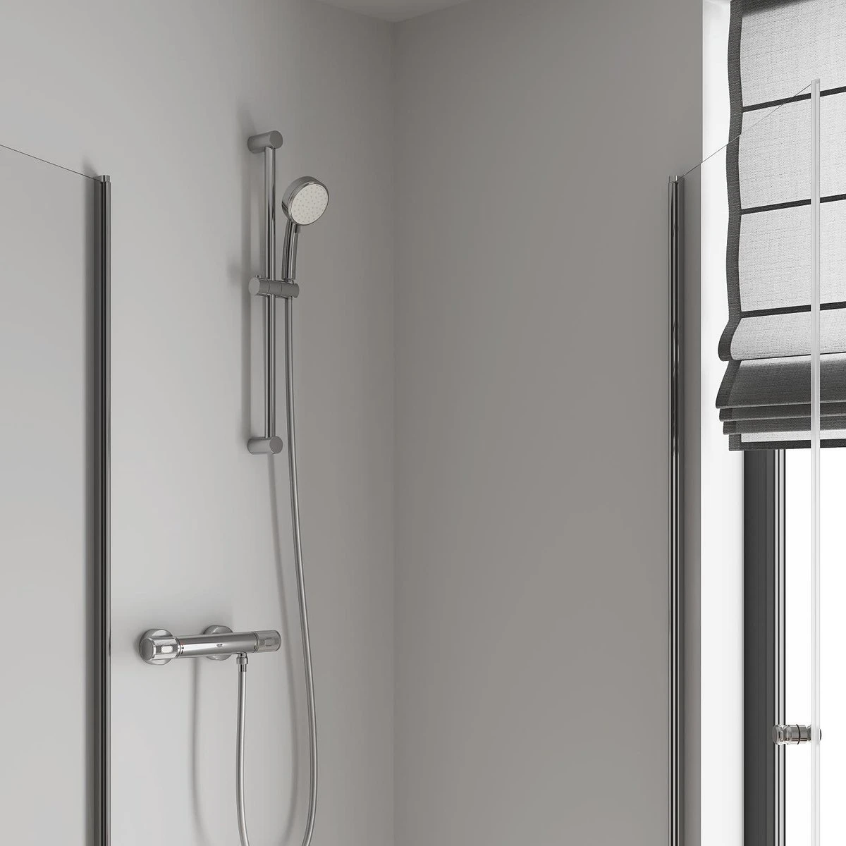 GROHE Grohtherm-1000 Performance Renovatieset - Met Thermostaatkraan, Koppelingen, Glijstang En Hoofddouche - CoolTouch - Chroom - Afbeelding 3