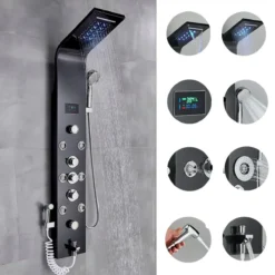 Douchepaneel Met Massage - Regendouche - Massage Jets - Waterval Douche - Met Thermostaatkraan En Handdouche - Zwart - Opbouw - Douchekop - Flanner®