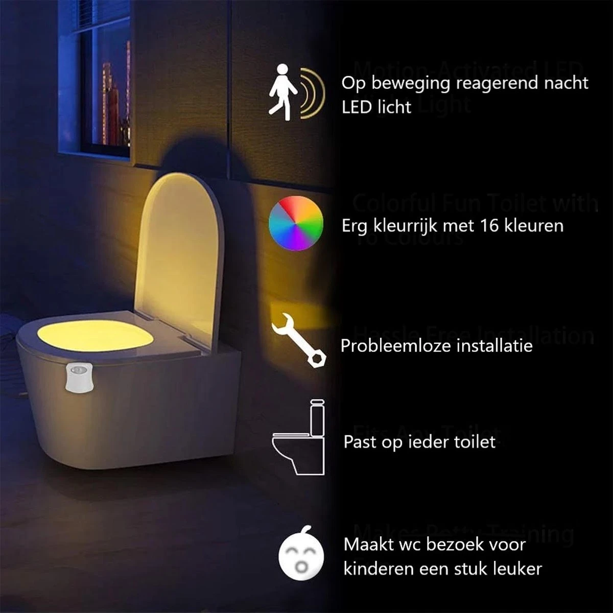Toiletpotverlichting - Toiletpotverlichting 16 Kleuren - Toiletpot - Verlichting - Toilet Lamp - Nachtlampje Met Bewegingssensor - LED - WC - Toiletpotverlichting Met Sensor - Toiletpot Verlichting - Afbeelding 3