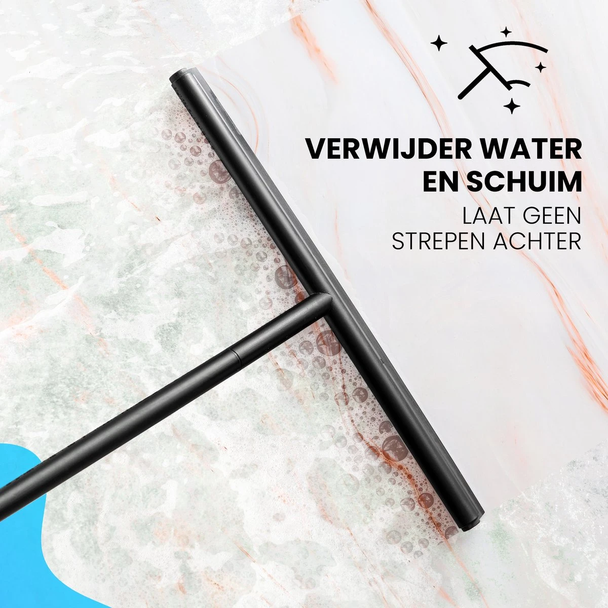 Vloertrekker Met Steel - Vloerwisser Voor In Badkamer - Watertrekker Douche - Douchewisser Zwart - Afbeelding 4
