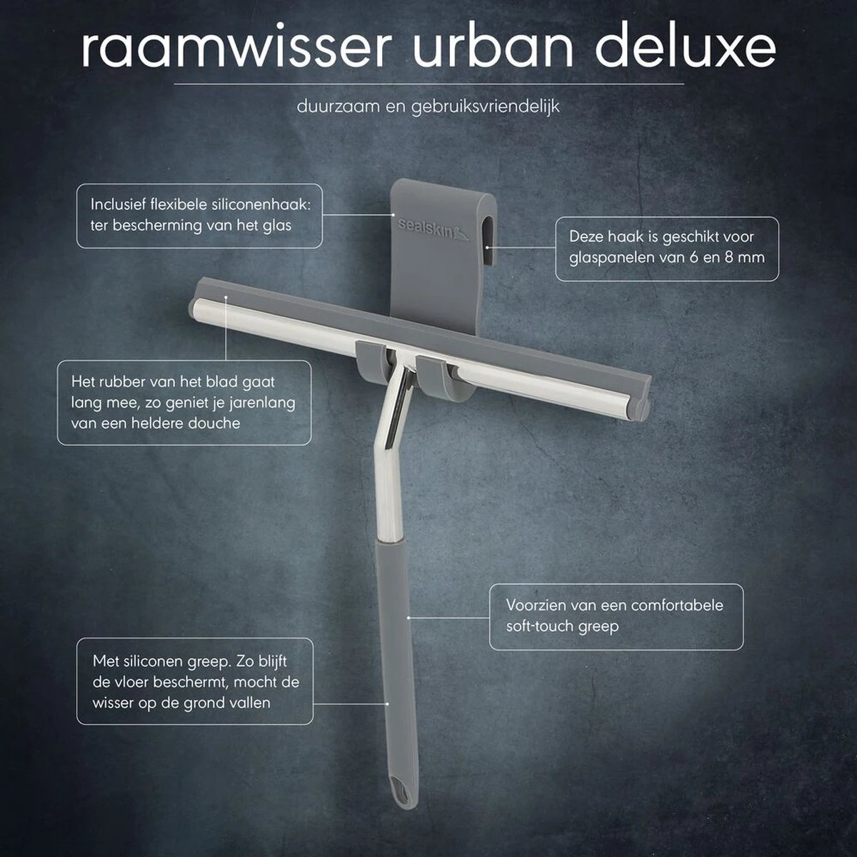 Sealskin Urban Deluxe Raamwisser Inclusief Flexibele Glashaak En Schroefhaak - RVS Gepolijst - Afbeelding 5