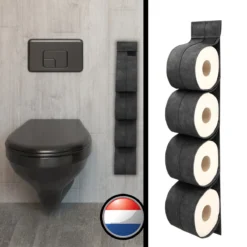 Reserverolhouder Hangend – Toiletrolhouder – Reserve Rolhouder – Zonder Boren – Rolhouder - Muur – Zwart - Antraciet - STOF & SPETTERVRIJ