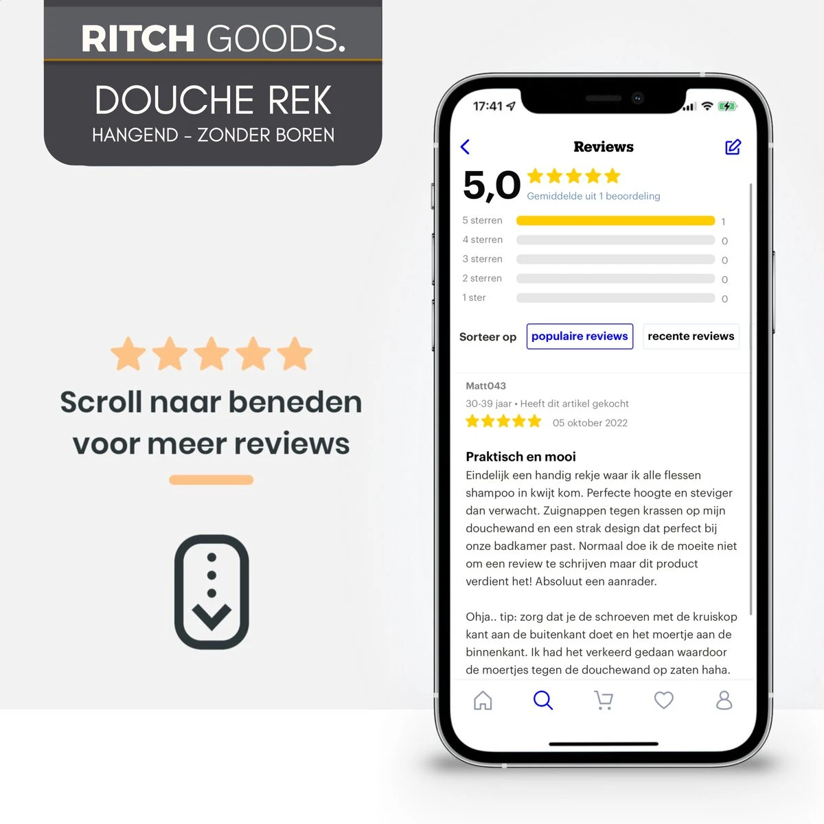 Merkloos Doucherek - Doucherek Zonder Boren - Doucherek Hangend - Zwart - RVS - Doucherekje - Badkamerrek - GRATIS DOUCHETIMER - Afbeelding 6