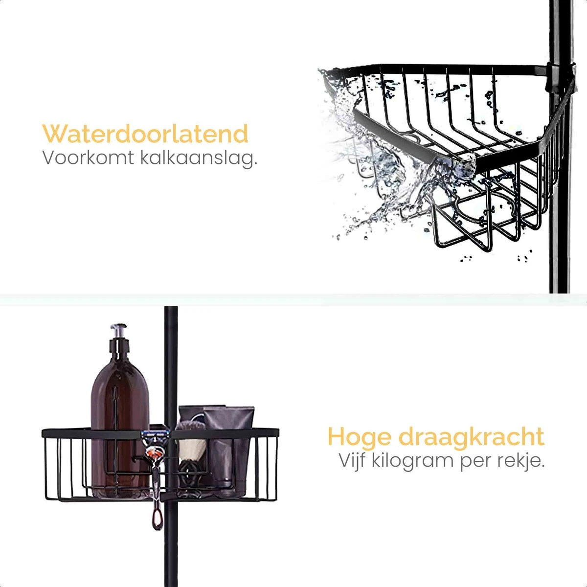 Goliving Doucherek - Doucherek Zonder Boren - Telescopisch Doucherek - Voor Plafonds Tot 2.9m Hoog - Zwart - Afbeelding 7