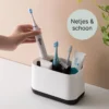 Merkloos Tandenborstelhouder Vrijstaand - Badkamer Organizer Met Lekbak - Badkamer Accessoires - 6 Sorteervakken - Tandenborstel - Wit Met Zwart