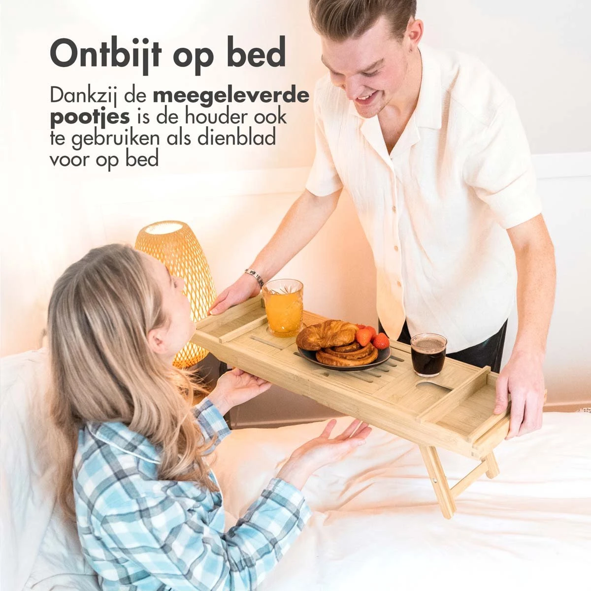 IMoshion Badplank Voor In Bad - Dienblad Inclusief Pootjes - Tablet Houder - Badrek Uitschuifbaar 75 Tot 110 Cm - Lichtbruin - Afbeelding 4