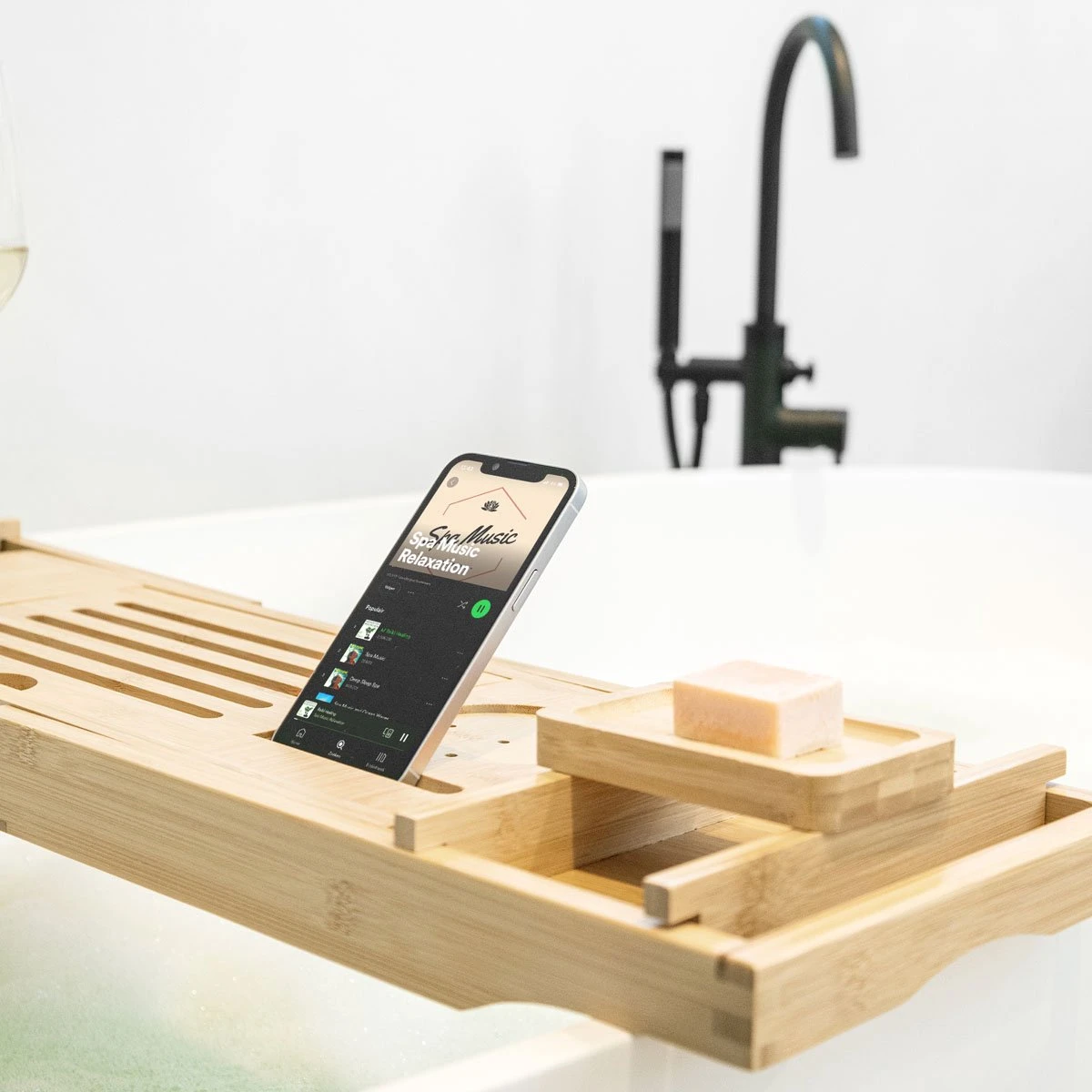 IMoshion Badplank Voor In Bad - Dienblad Inclusief Pootjes - Tablet Houder - Badrek Uitschuifbaar 75 Tot 110 Cm - Lichtbruin - Afbeelding 9