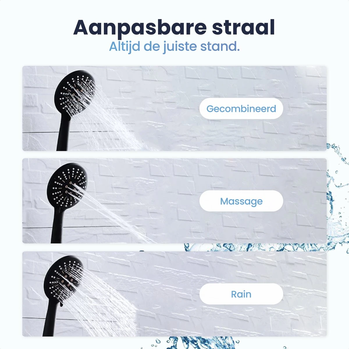 Eagle Bath & Shower - Douchekop Met Slang – Mat Zwart - 3 Functies – Handdouche – Hoofddouche - Afbeelding 3