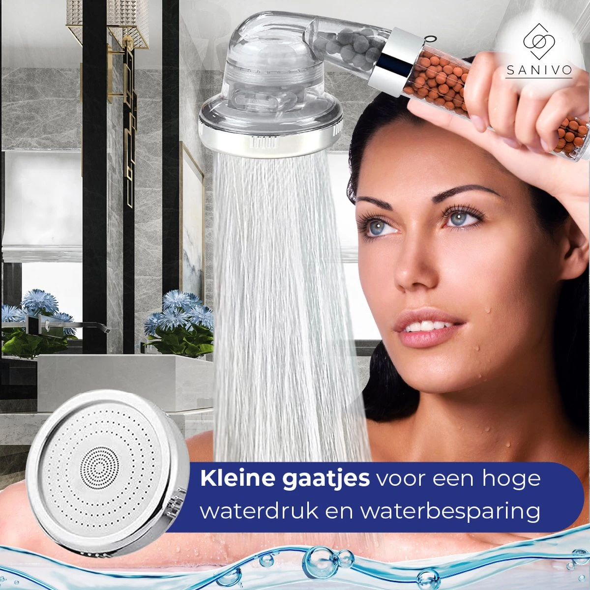 Waterbesparende Douchekop Ionische Douchekop Incl. Doucheslang - Douchefilter - Waterfilter - Handdouche - Met Mineraalstenen - Douchekop Met Slang – Transparant – Incl. Doucheslang - Afbeelding 6