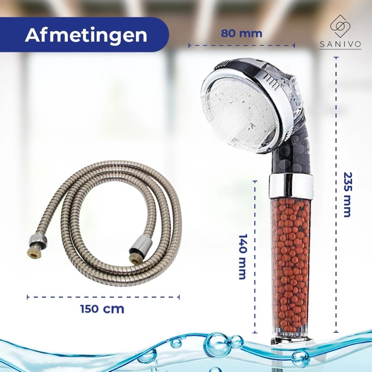 Waterbesparende Douchekop Ionische Douchekop Incl. Doucheslang - Douchefilter - Waterfilter - Handdouche - Met Mineraalstenen - Douchekop Met Slang – Transparant – Incl. Doucheslang - Afbeelding 7