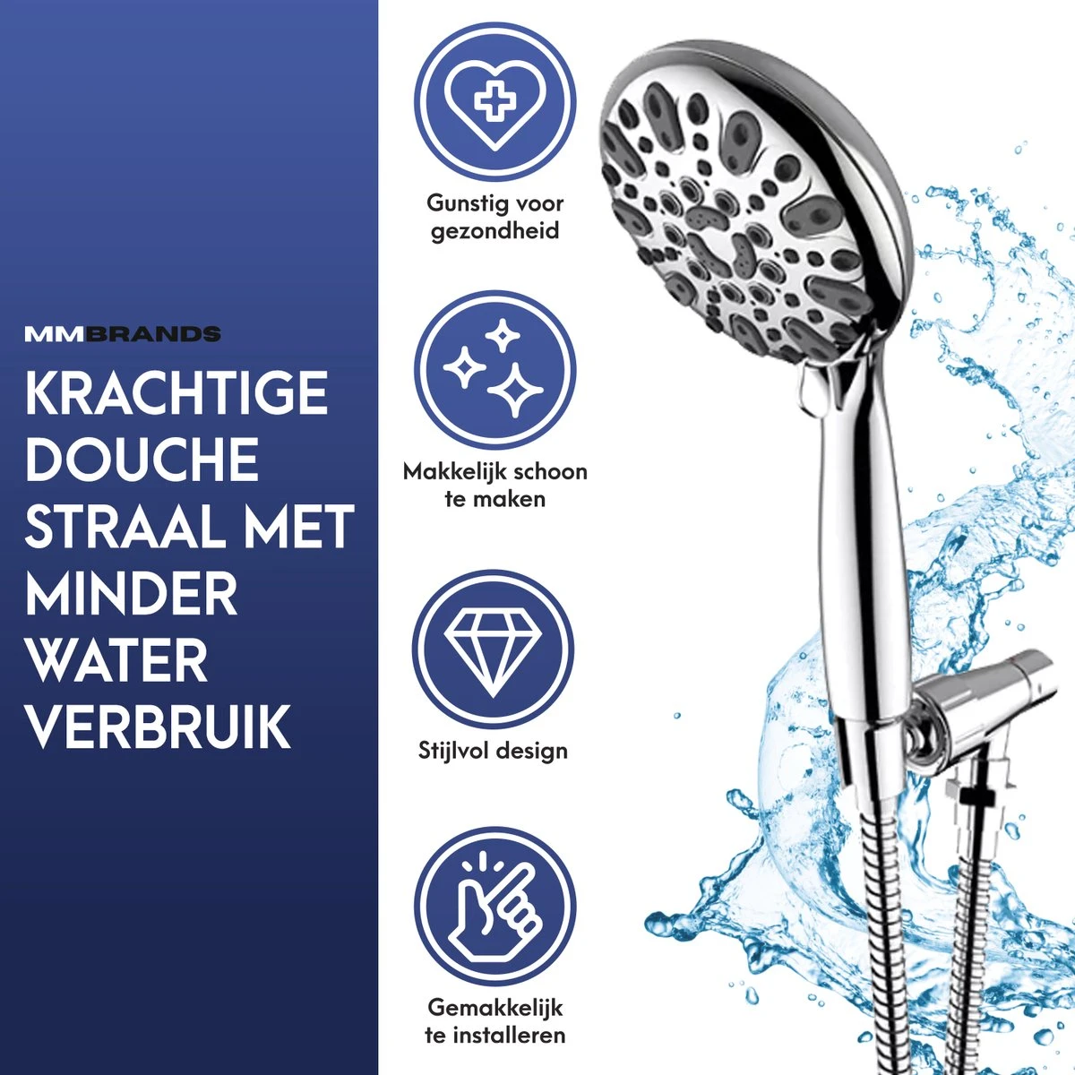 MM Brands Douchekop - Waterbesparend - Regendouche - 6 Standen - Chroom - Afbeelding 4
