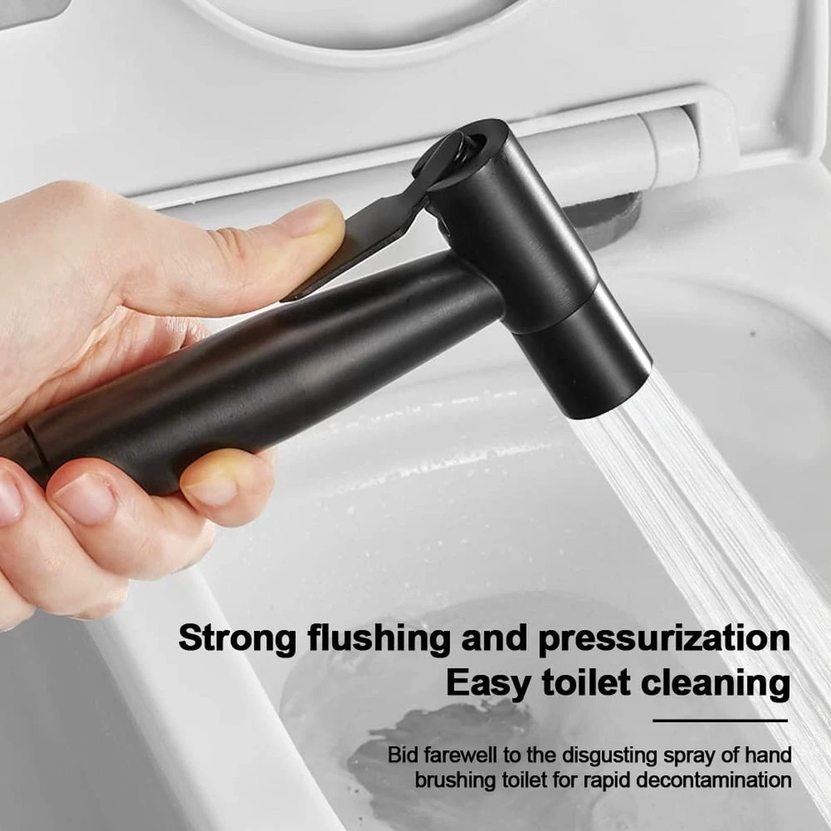 Merkloos Bidet Handdouche - Shattaf - Bidet Sproeier - Bidetkraan - Handheld Bidet Spray Met 120 Cm Doucheslang / Houder- Zwart - Afbeelding 3