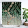 Ulticool Douchegordijn - Geometrisch Groen Natuur Goud Luxe - 180 X 200 Cm - Semi Transparant - Met 12 Ringen Wit - Anti Schimmel