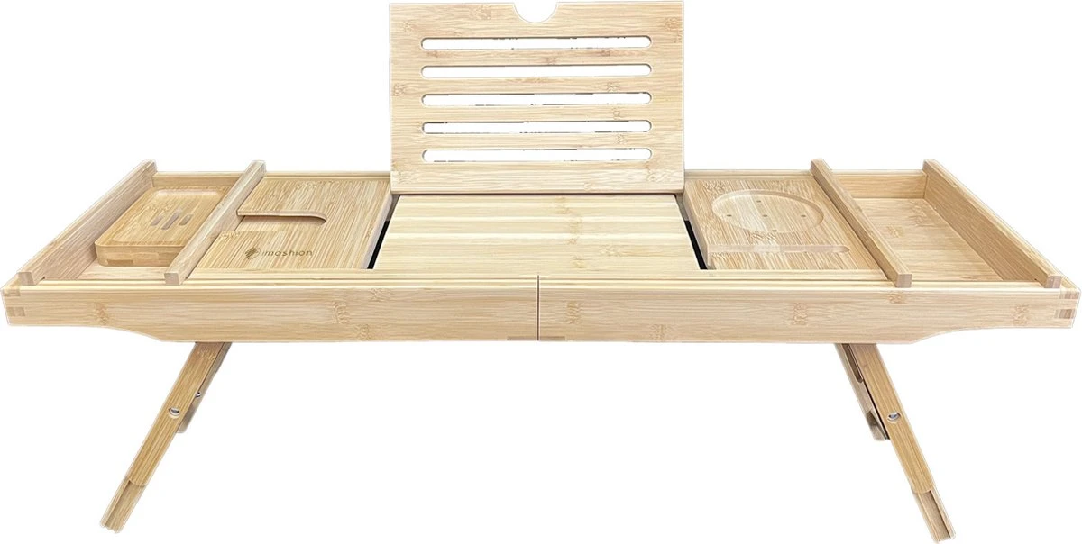 IMoshion Badplank Voor In Bad - Dienblad Inclusief Pootjes - Tablet Houder - Badrek Uitschuifbaar 75 Tot 110 Cm - Lichtbruin - Afbeelding 8