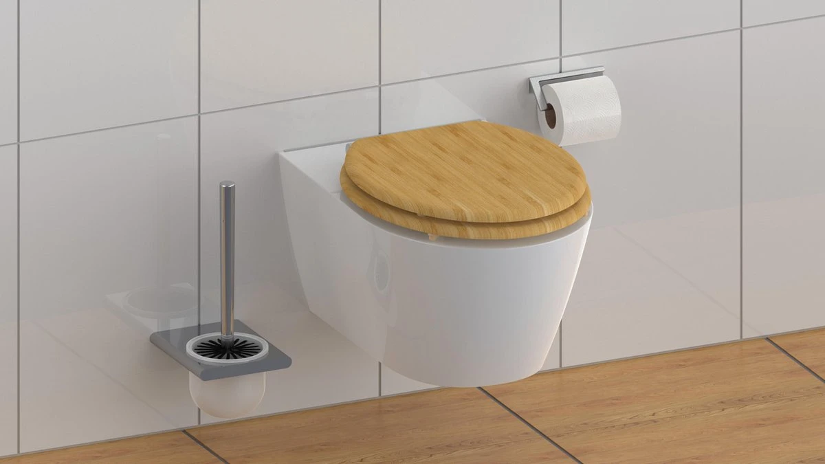 SCHÜTTE WC-Bril 81101 NATURAL BAMBOO - Massief Bamboe - Soft Close - Verchroomde Scharnieren - Afbeelding 5