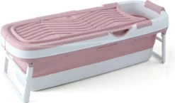 Livista® - Opvouwbaar XXL Bad - Roze - Zitbad - Inklapbaar - Bath Bucket - 158 CM LANG - XXL - Incl. Onderwater LED Lichten En Rugkussen