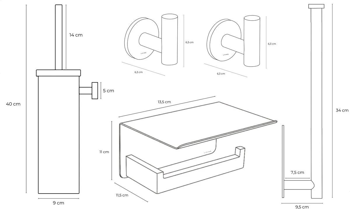 Toiletset Zwart 4-delig - Toiletaccessoireset - Toiletborstelhouder - Toiletrolhouder - Reserverolhouder - Handdoekhaakjes - RVS - Toilet Accessoires Set - Badkamer - Afbeelding 7