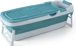 Livista® - Opvouwbaar XXL Bad - Blauw - Zitbad - Inklapbaar - Bath Bucket - 158 CM LANG - XXL - Incl. Onderwater LED Lichten En Rugkussen