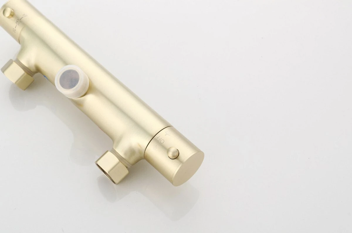 Wesseling & Bos Doucheset - Regendouche Mat Goud Geborsteld - Doucheset Met Thermostaatkraan - Atlanta - Afbeelding 7