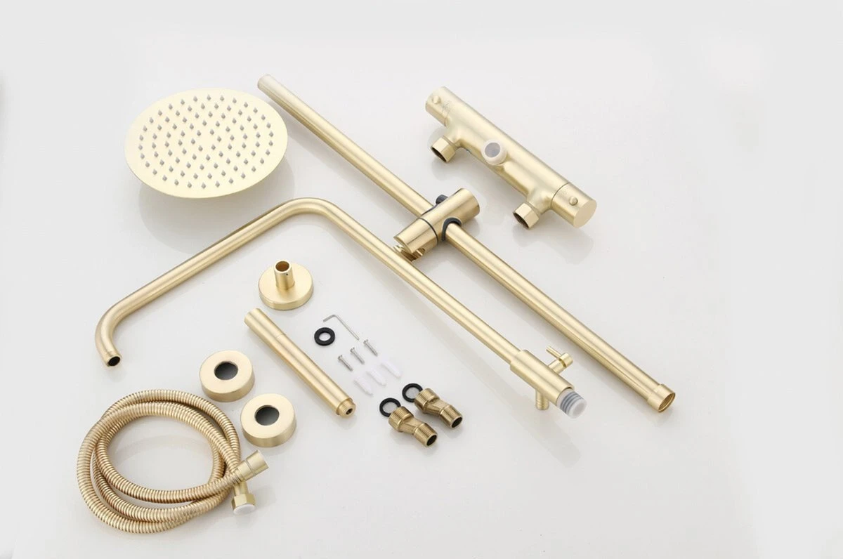 Wesseling & Bos Doucheset - Regendouche Mat Goud Geborsteld - Doucheset Met Thermostaatkraan - Atlanta - Afbeelding 14